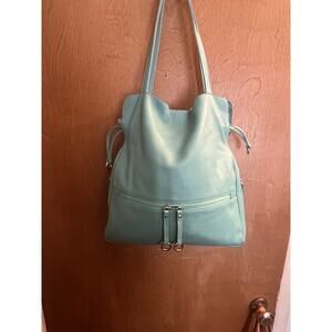 ili New York Leather Shoulder Bag Purse Turquoise Handbag Bucket Drawstring
